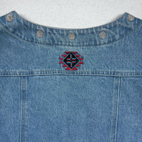 VTG Women L Embroidered Native Denim Vest Sleeveless 80s Western Boho Hippie USA - Picture 7 of 11